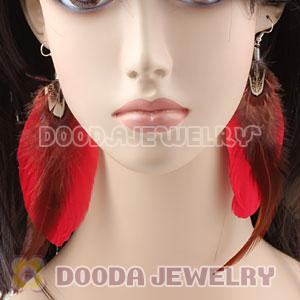 Red Tibetan Jaderic Bohemia Long Feather Earrings Wholesale