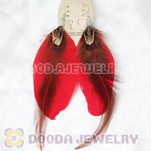Red Tibetan Jaderic Bohemia Long Feather Earrings Wholesale