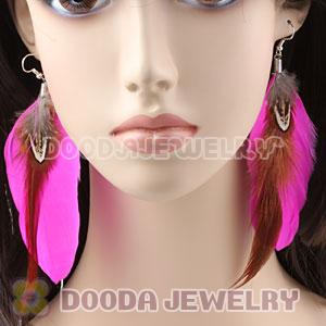 Pink Tibetan Jaderic Bohemia Long Feather Earrings Wholesale