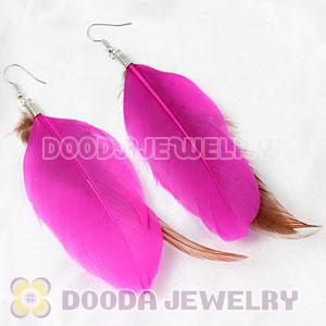 Pink Tibetan Jaderic Bohemia Long Feather Earrings Wholesale