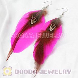 Pink Tibetan Jaderic Bohemia Long Feather Earrings Wholesale