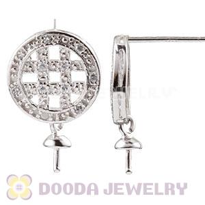 Sterling Silver Inlay CZ Stone Earring Component Findings Wholesale