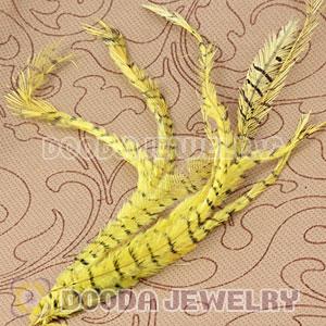 Yellow Thin Striped Grizzly Bird Feather Hair Extension Wholesale
