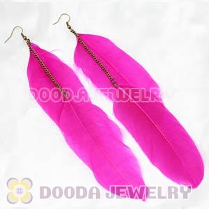 Magenta Tibetan Jaderic Bohemia Long Feather Earrings Wholesale