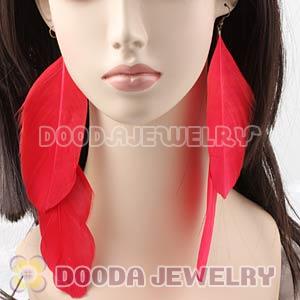 Red Tibetan Jaderic Bohemia Long Feather Earrings Wholesale