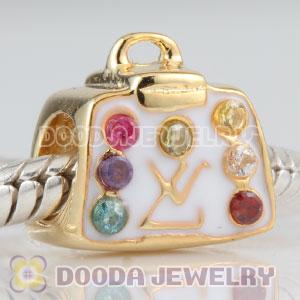 Gold Plated European Style 925 Silver HandBag Beads with Stone