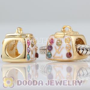 Gold Plated European Style 925 Silver HandBag Beads with Stone