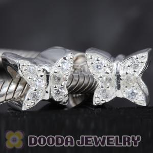 925 Solid Silver European Style butterfly Beads with Stone