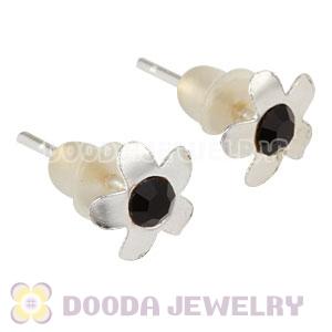 Sterling Silver Flower With Black CZ Stud Earrings Wholesale