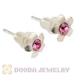 Sterling Silver Flower With Pink CZ Stud Earrings Wholesale