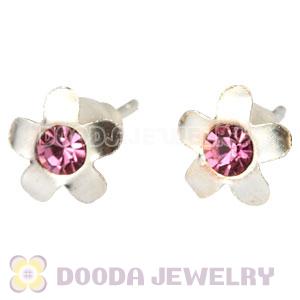Sterling Silver Flower With Pink CZ Stud Earrings Wholesale
