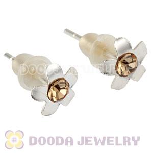 Sterling Silver Flower With Yellow CZ Stud Earrings Wholesale
