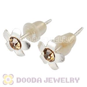 Sterling Silver Flower With Yellow CZ Stud Earrings Wholesale