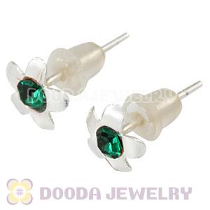 Sterling Silver Flower With Blue CZ Stud Earrings Wholesale