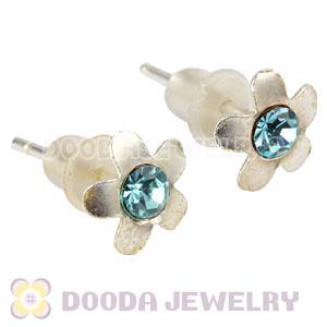 Sterling Silver Flower With Cyan CZ Stud Earrings Wholesale