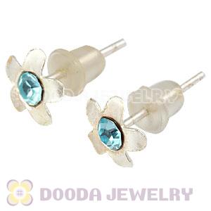 Sterling Silver Flower With Cyan CZ Stud Earrings Wholesale