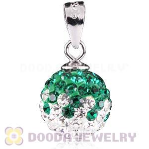 Sterling Silver 10mm Green-White Czech Crystal Pendants Wholesale