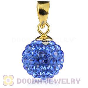 Gold Plated Silver 10mm Blue Czech Crystal Pendants Wholesale