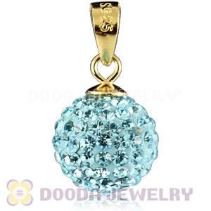Gold Plated Silver 10mm Cyan Czech Crystal Pendants Wholesale