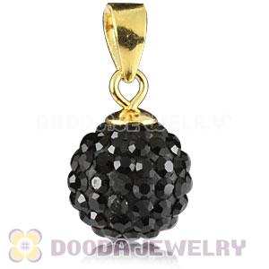 Gold Plated Silver 10mm Black Czech Crystal Pendants Wholesale