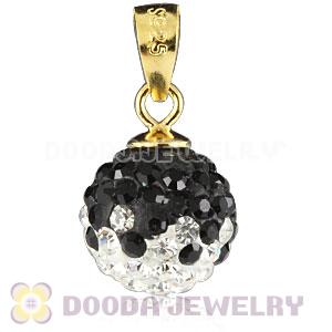 Gold Plated Silver 10mm Black-White Czech Crystal Pendants Wholesale