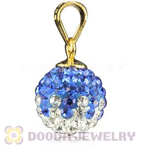 Gold Plated Silver 10mm Blue-White Czech Crystal Pendants Wholesale