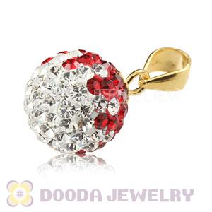 Gold Plated Silver 10mm Red-White Czech Crystal Pendants Wholesale