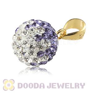 Gold Plated Silver 10mm Purple-White Czech Crystal Pendants Wholesale