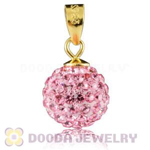 Gold Plated Silver 10mm Pink Czech Crystal Pendants Wholesale