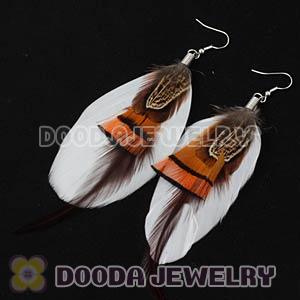 White Tibetan Jaderic Bohemia Grizzly Feather Earrings Wholesale