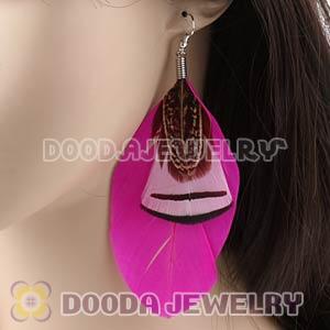 Pink Tibetan Jaderic Bohemia Grizzly Feather Earrings Wholesale