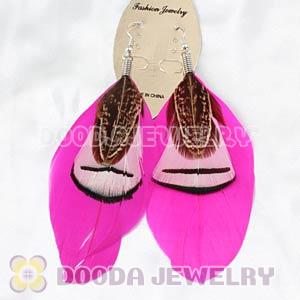 Pink Tibetan Jaderic Bohemia Grizzly Feather Earrings Wholesale