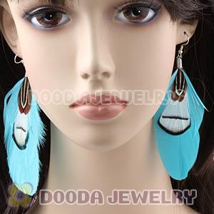 Cyan Tibetan Jaderic Bohemia Grizzly Feather Earrings Wholesale