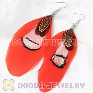 Red Tibetan Jaderic Bohemia Grizzly Feather Earrings Wholesale
