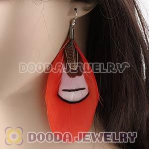 Red Tibetan Jaderic Bohemia Grizzly Feather Earrings Wholesale