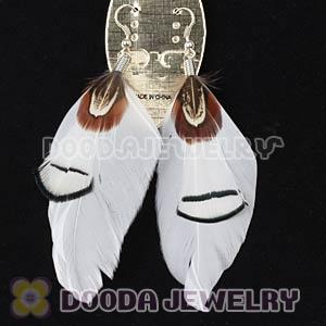 White Tibetan Jaderic Bohemia Grizzly Feather Earrings Wholesale