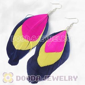 Colorful Triple Layer Tibetan Jaderic Bohemia Feather Earrings Wholesale