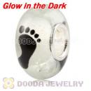 Painted Footprint Fluorescent European Glass Paw Beads in 925 Silver Core