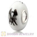 Painted Zodiac Gemini European Lampwork Glass Beads in 925 Silver Core