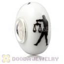 Painted Zodiac Libra European Lampwork Glass Beads in 925 Silver Core