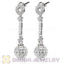 8mm Czech Crystal Ball Dangle Earrings With Sterling Silver Inlay CZ Studs