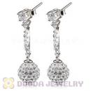 8mm Czech Crystal Ball Dangle Earrings With Sterling Silver Inlay CZ Studs