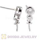 Sterling Silver Inlay CZ Stone Earring Component Findings Wholesale
