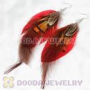 Red Tibetan Jaderic Bohemia Grizzly Feather Earrings Wholesale