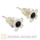 Sterling Silver Flower With Black CZ Stud Earrings Wholesale