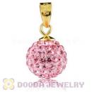Gold Plated Silver 10mm Pink Czech Crystal Pendants Wholesale