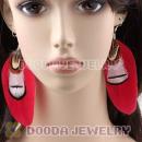 Red Tibetan Jaderic Bohemia Grizzly Feather Earrings Wholesale