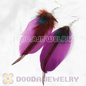 Purple Tibetan Jaderic Bohemia Grizzly Feather Earrings Wholesale