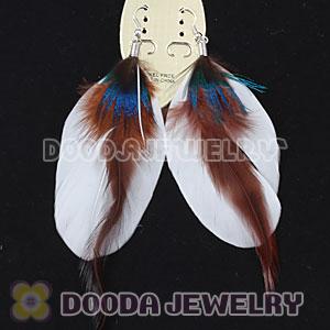 White Tibetan Jaderic Bohemia Grizzly Feather Earrings Wholesale
