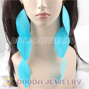 Cyan Big Flake Extra Long Feather Earrings Wholesale